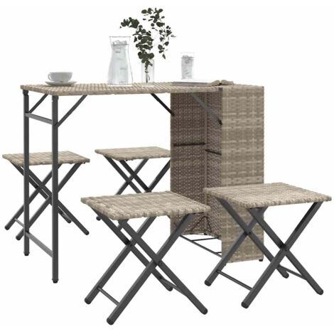 vidaXL 5-tlg. Garten-Essgruppe Klappbar Hellgrau Poly Rattan