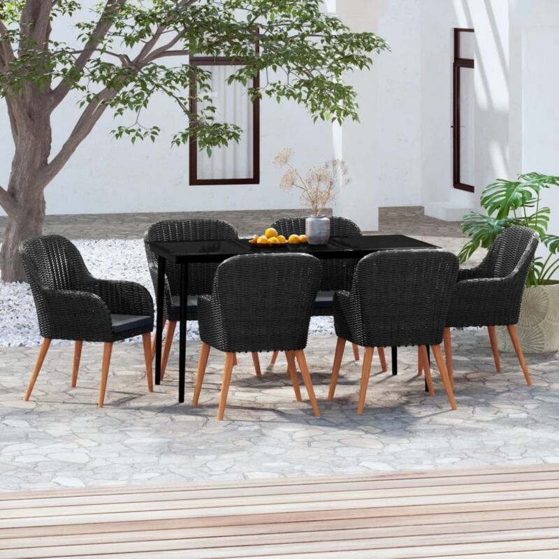 7-tlg. Garten-essgruppe Mit Kissen Schwarz - Vidaxl