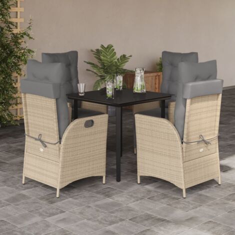 vidaXL 5-tlg. Garten-Essgruppe mit Kissen Beigemischung Poly Rattan
