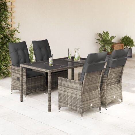 vidaXL 5-tlg. Garten-Essgruppe mit Kissen Grau Poly Rattan