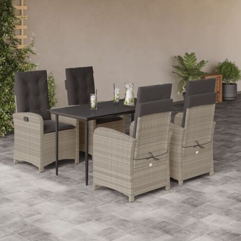 vidaXL 5-tlg. Garten-Essgruppe mit Kissen Hellgrau Poly Rattan
