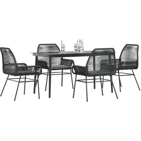 vidaXL 5-tlg. Garten-Essgruppe mit Kissen Schwarz Poly Rattan Glas