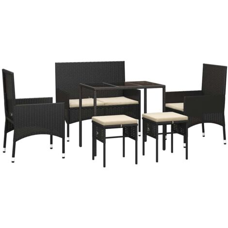 vidaXL 6 Piece Garden Lounge Set with Cushions Black Poly Rattan