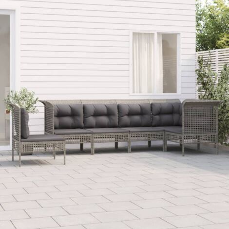 vidaXL 6 Piece Garden Lounge Set with Cushions Grey Poly Rattan