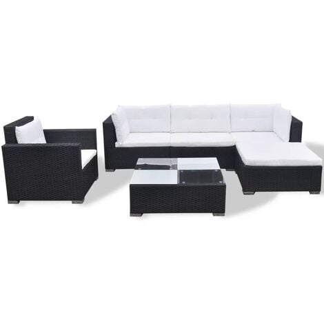 vidaXL 6 Piece Garden Lounge Set with Cushions Poly Rattan Black - Black