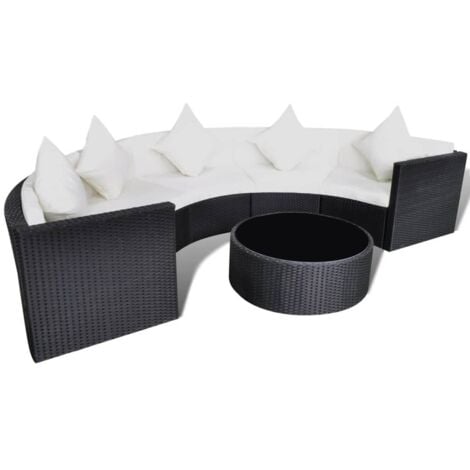 main image of "vidaXL 6 Piece Garden Lounge Set with Cushions Poly Rattan Black - Black"