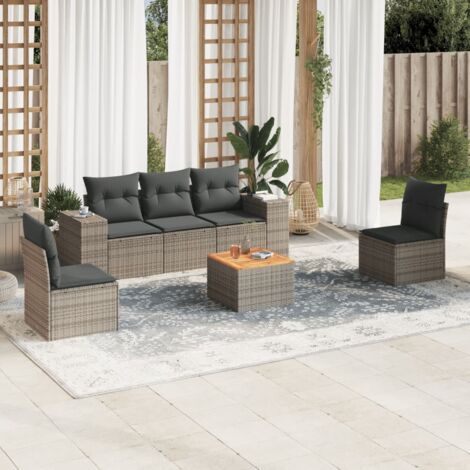 vidaXL 6 Piece Garden Sofa Set with Cushions Grey Poly Rattan