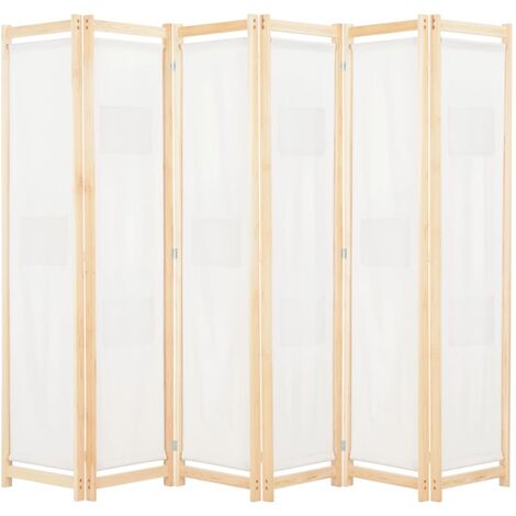 vidaXL 6-teiliger Raumteiler Cremeweiß 240 x 170 x 4 cm Stoff