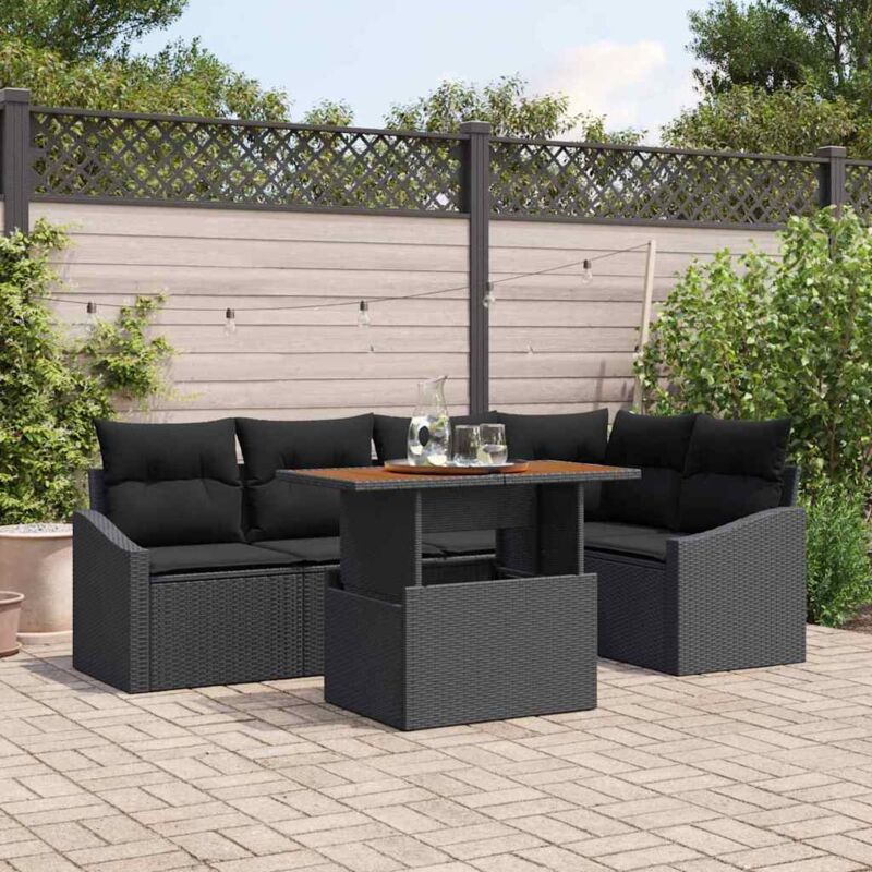 Garten-sofa-set Set Aus 6 Schwarz Poly-rattan, Glas - Vidaxl