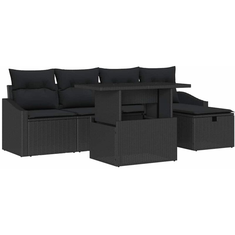 Garten-sofa-set 6 Pcs Schwarz Poly-rattan Vidaxl