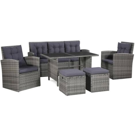 vidaXL 6-tlg. Garten-Lounge-Set mit Auflagen Poly Rattan Grau