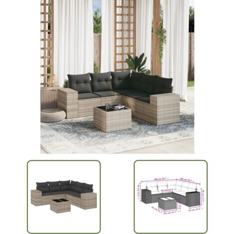 vidaXL 6-tlg. Garten-Sofagarnitur mit Kissen Hellgrau Poly Rattan