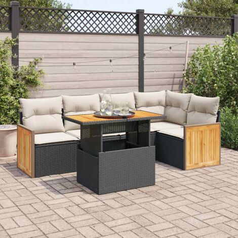 vidaXL 6-tlg. Garten-Sofagarnitur mit Kissen Schwarz Poly Rattan