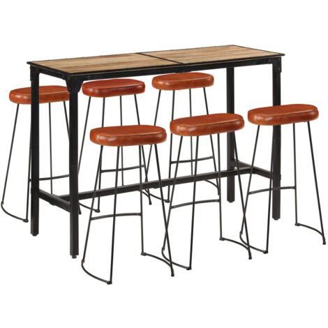vidaXL 7 Piece Bar Set Solid Rough Wood Mango and Metal