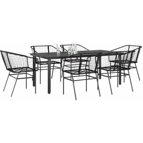 vidaXL 7 Piece Garden Dining Set Black Poly Rattan Glass