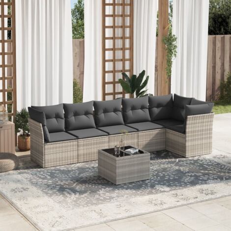 vidaXL 7 Piece Garden Sofa Set with Cushions Light Grey Poly Rattan