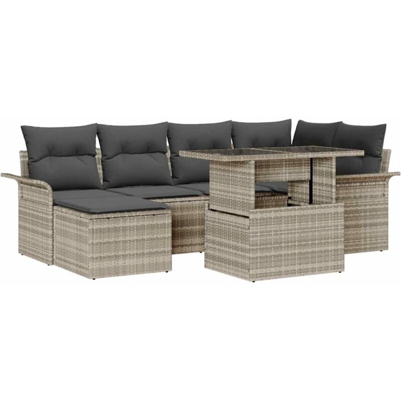 Garten-sofa-set Mit Kissen 7 Pcs Hellgrau Poly Rattan Vidaxl
