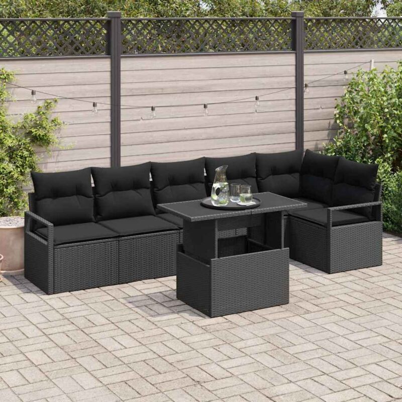 Garten-sofa-set Mit Speicher 7 Pcs Schwarz Poly Rattan Vidaxl