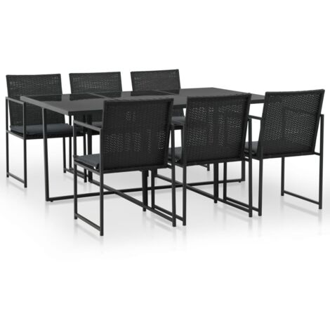 vidaXL 7-tlg. Garten-Essgruppe mit Auflagen Poly Rattan Schwarz