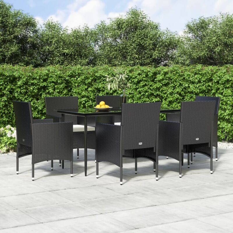 Vidaxl 7-tlg. Garten-essgruppe Mit Kissen Schwarz