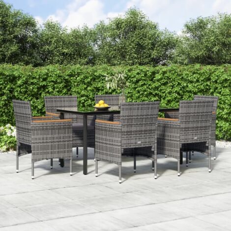 vidaXL 7-tlg. Garten-Essgruppe mit Kissen Grau und Schwarz