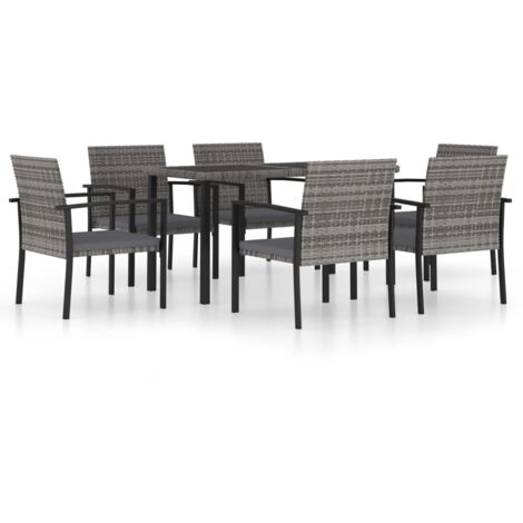 vidaXL 7-tlg. Garten-Essgruppe Poly Rattan Grau