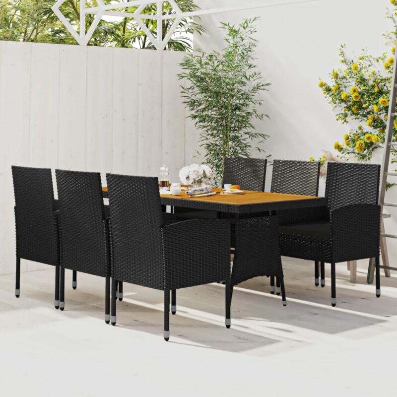 7-tlg. Garten-essgruppe Poly Rattan Schwarz Vidaxl
