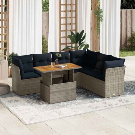vidaXL 7-tlg. Garten-Sofagarnitur mit Kissen Grau Poly Rattan