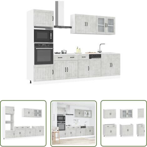 vidaXL 7-tlg. Küchenschrank-Set Kalmar Betongrau Holzwerkstoff