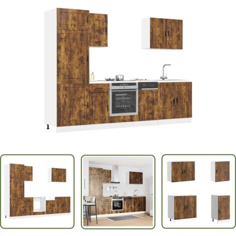 vidaXL 7-tlg. Küchenschrank-Set Kalmar Räuchereiche Holzwerkstoff