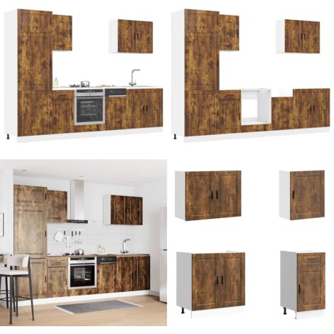 vidaXL 7-tlg. Küchenschrank-Set Kalmar Räuchereiche Holzwerkstoff