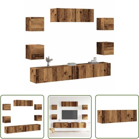 vidaXL 7-tlg. TV-Schrank-Set Wandmontage Altholz-Optik Holzwerkstoff