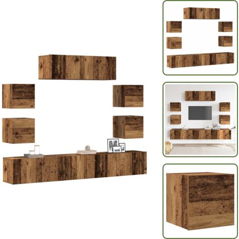 vidaXL 7-tlg. TV-Schrank-Set Wandmontage Altholz-Optik Holzwerkstoff