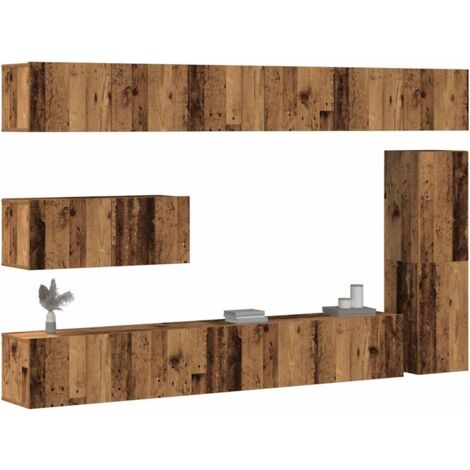 vidaXL 7-tlg. TV-Schrank-Set Wandmontage Altholz-Optik Holzwerkstoff