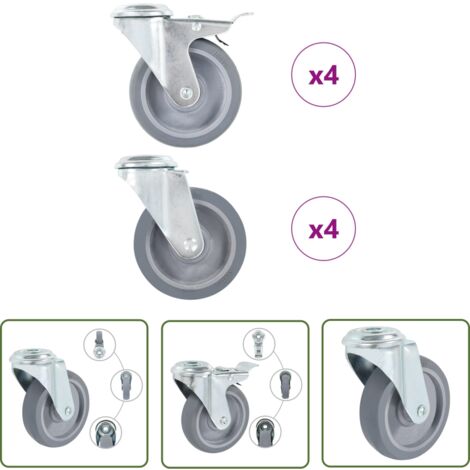 vidaXL 8 pcs Roulettes pivotantes à trou de boulon 100 mm