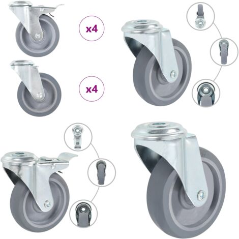 vidaXL 8 pcs Roulettes pivotantes à trou de boulon 100 mm