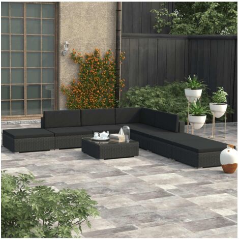 vidaXL 8-tlg. Garten-Lounge-Set mit Auflagen Poly Rattan Schwarz