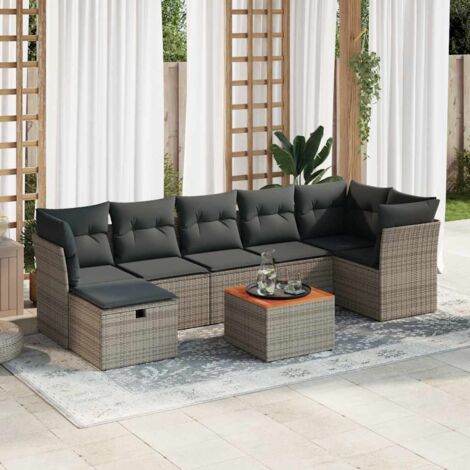 vidaXL 8-tlg. Garten-Sofagarnitur mit Kissen Grau Poly Rattan