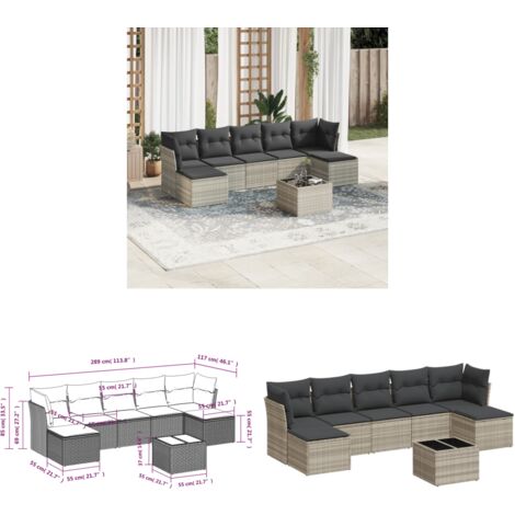 vidaXL 8-tlg. Garten-Sofagarnitur mit Kissen Hellgrau Poly Rattan