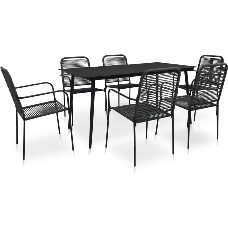 7 Piece Outdoor Dining Set Cotton Rope and Steel Black Vidaxl