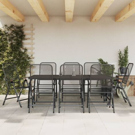 vidaXL 9-teiliges Gartentischset anthrazit Metall Mesh