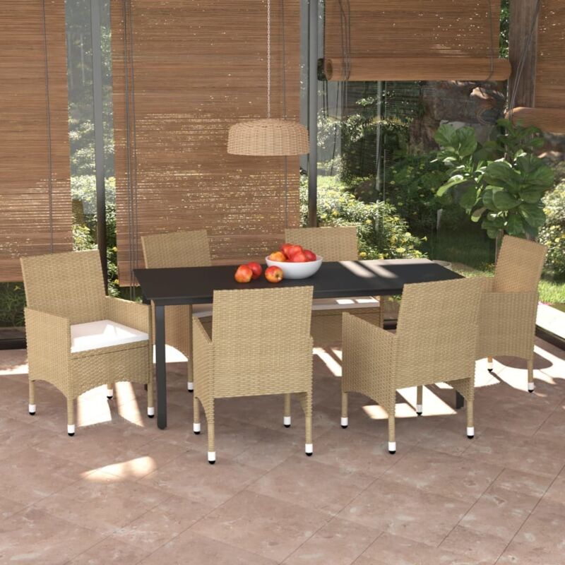 7-tlg. Garten-essgruppe Mit Kissen Poly Rattan Beige - Vidaxl