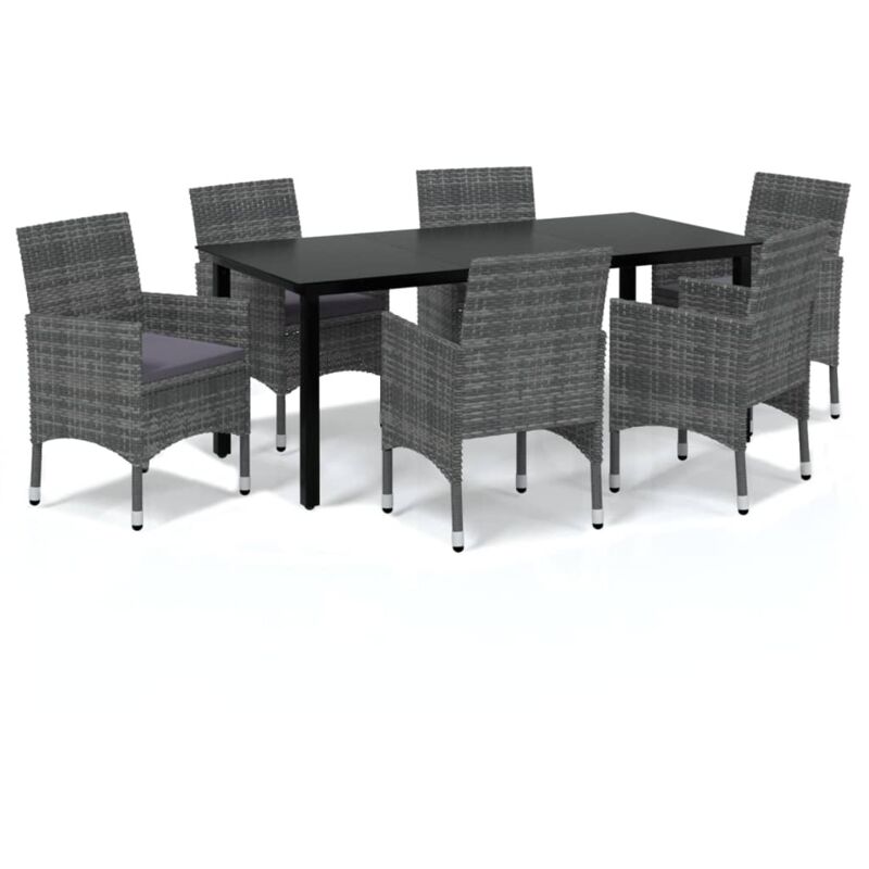 7-tlg. Garten-essgruppe Mit Kissen Poly Rattan Grau - Vidaxl