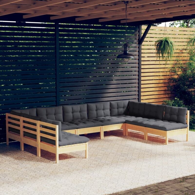 9-tlg. Garten-lounge-set Mit Grauen Kissen Kiefer Massivholz Vidaxl