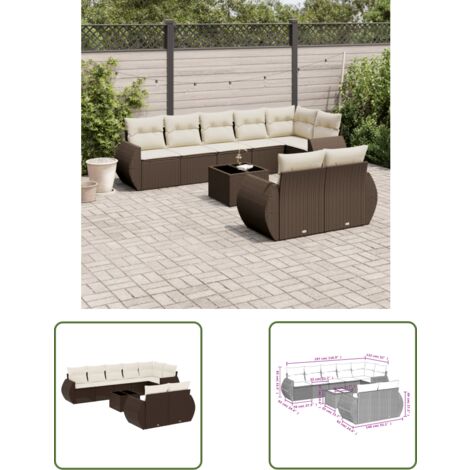 vidaXL 9-tlg. Garten-Sofagarnitur mit Kissen Braun Poly Rattan