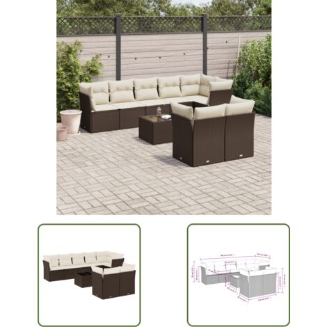 vidaXL 9-tlg. Garten-Sofagarnitur mit Kissen Braun Poly Rattan