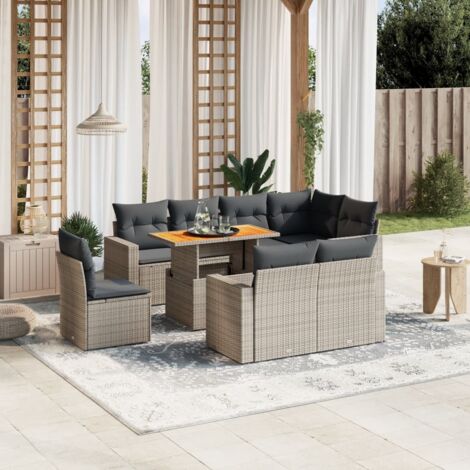 vidaXL 9-tlg. Garten-Sofagarnitur mit Kissen Grau Poly Rattan