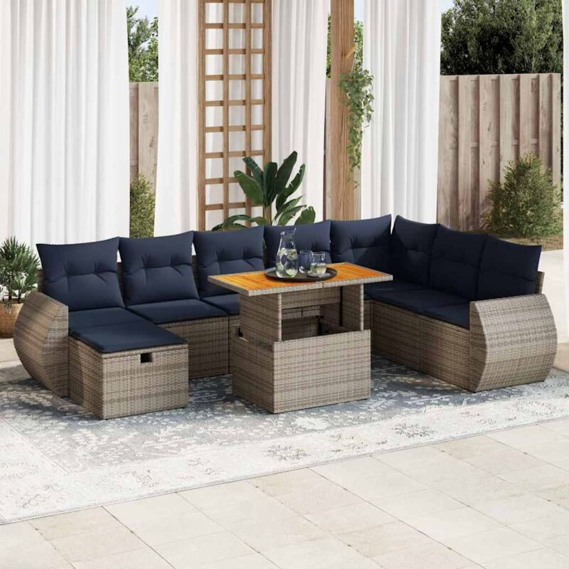 9-tlg. Garten-sofagarnitur Mit Kissen Grau Poly Rattan Vidaxl