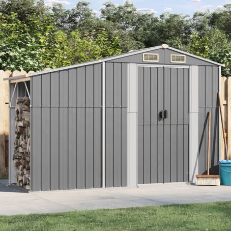 Vidaxl – Abri de jardin métal gris 277x93x179 cm – Acier galvanisé – Bonne ventilation avec 2 bouches d'aération – Design incliné pour écoulement d'eau