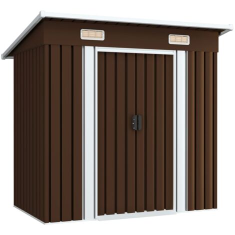 Vidaxl – Abri de jardin métal marron 194x121x181 cm – Acier galvanisé – 2 trous de ventilation – Double porte coulissante